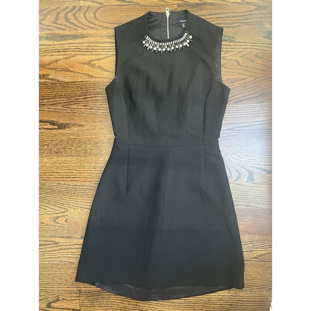 French connection women dress open back Sz. 6 rhinestone accent neck academia